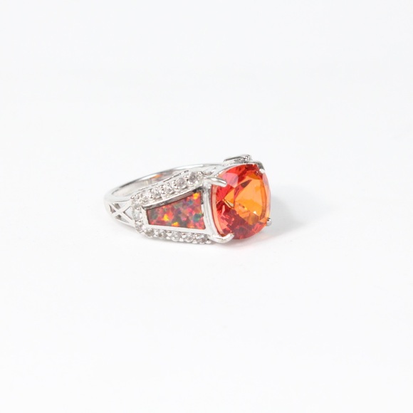New Fire Opal multi gemstone wide band .925 sterling ring sz 7 - Picture 4 of 5